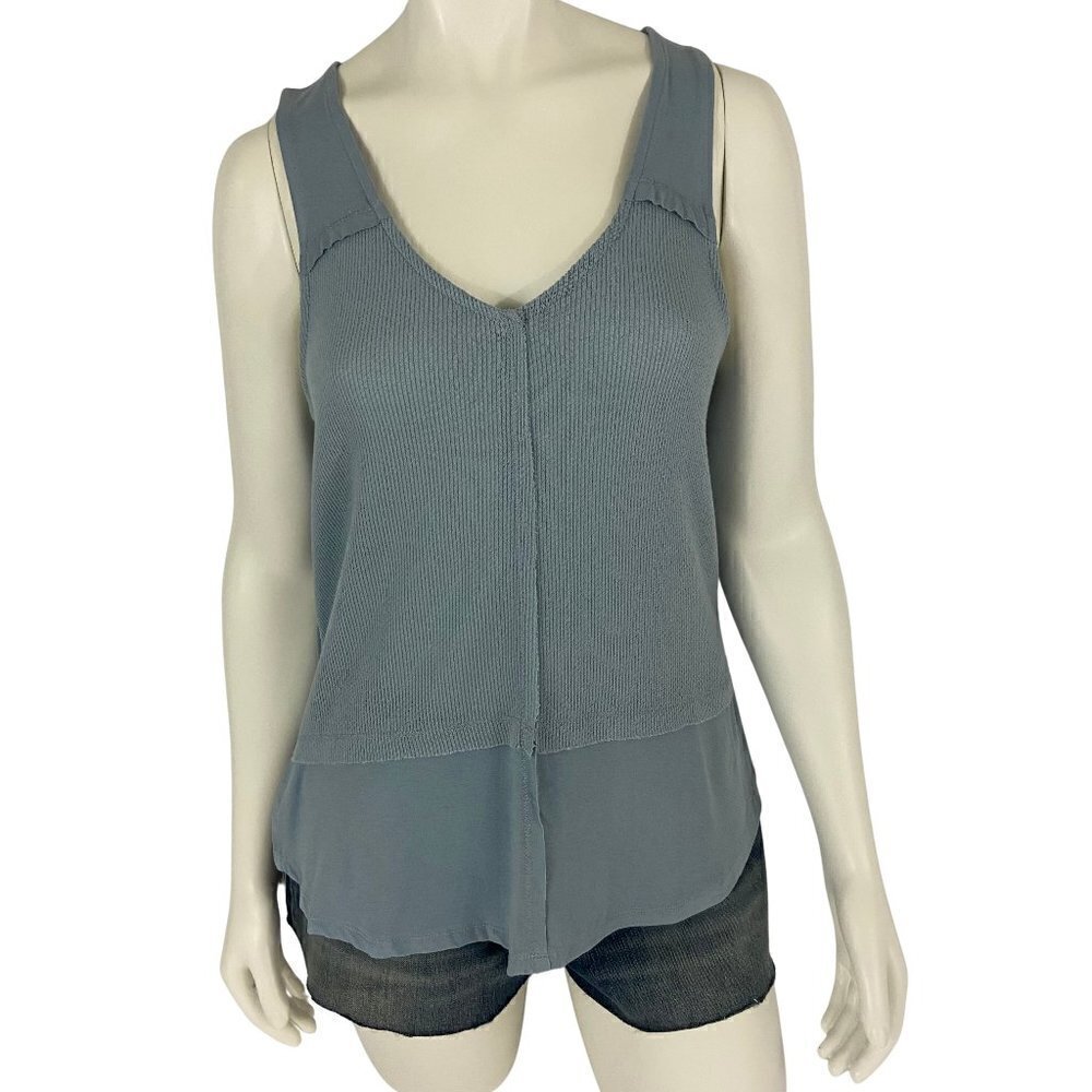 Buckle White Crow Tank Top Women's Sz M Teal Grey Sleeveless V Neck Light Casual